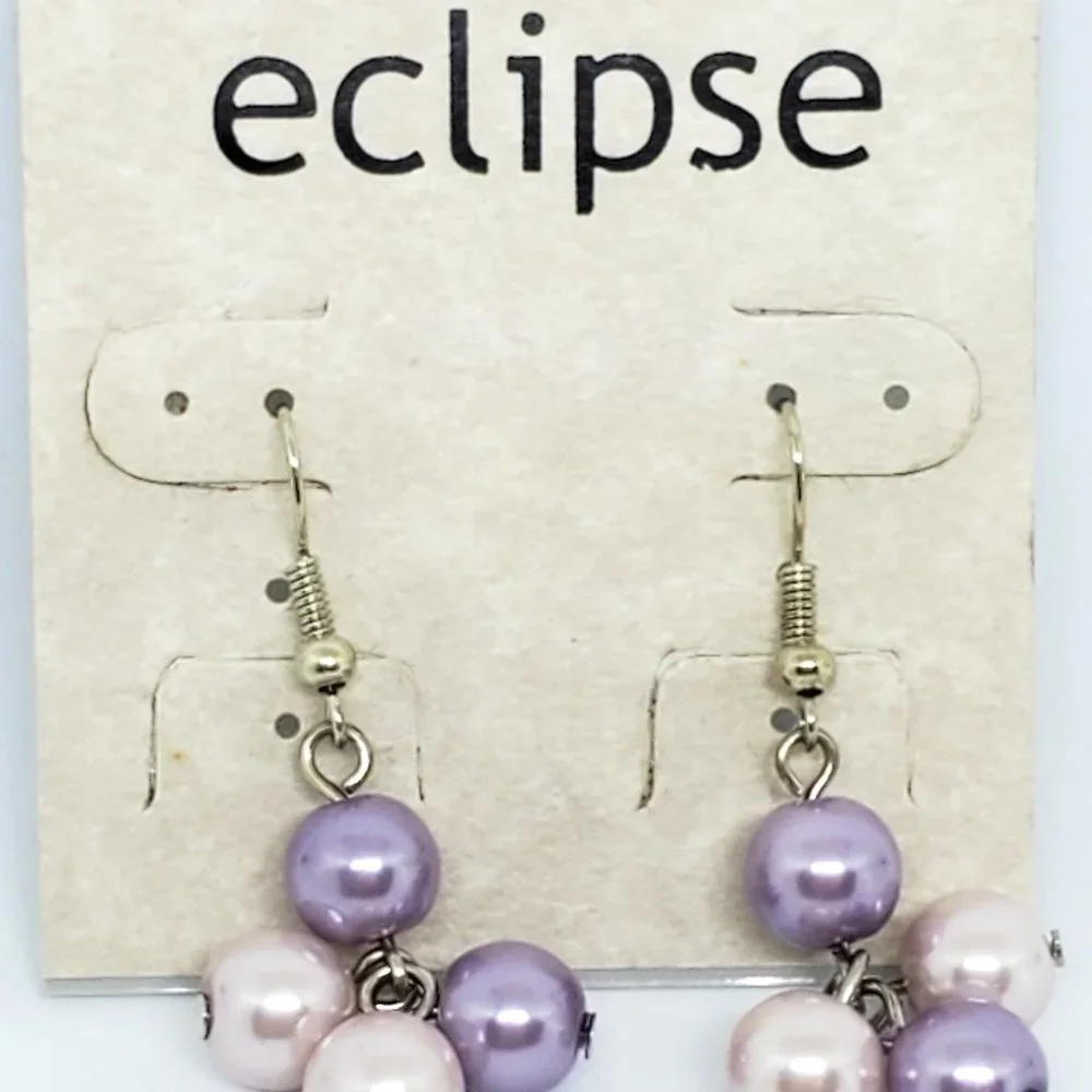 Eclipse Hint of Pink and Hint of Purple Four Pearl Dangle Earrings